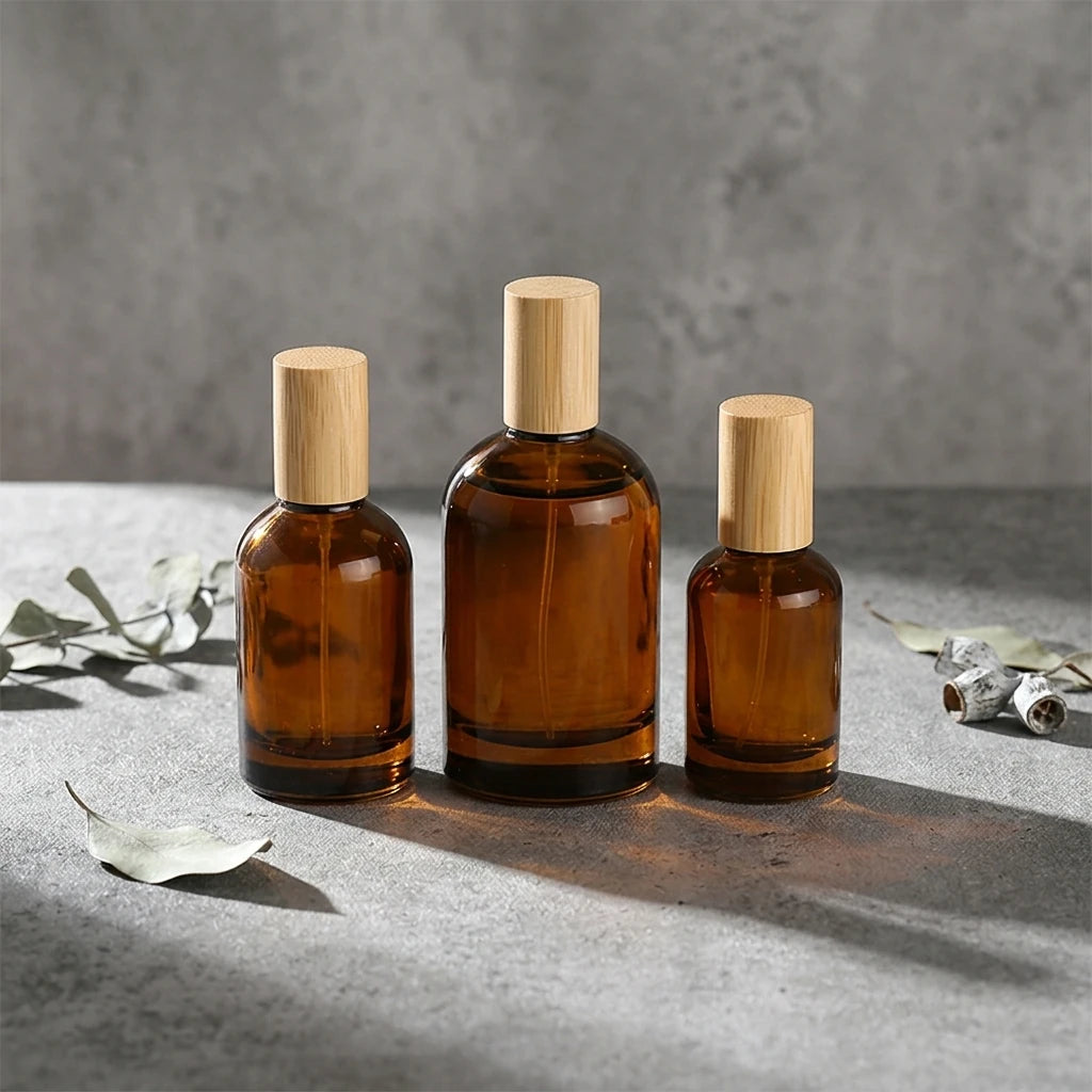 Luxury Empty Amber Transparent 30ml 50ml 100ml Thick Bottom Glass Pump Sprayer Screen Printed Perfume Spray in Stock MegaBDM