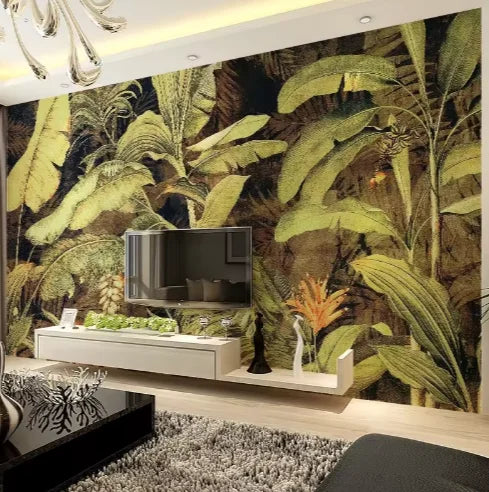 Vintage Banana Leaf Wallpaper Southeast Asian Style Murals European Rainforest Living Room Restaurant Hotel Background Wallpaper