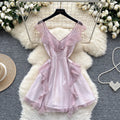 Summer Fairycore V-Neck Tunic Casual Midi Dress For Women Empire Ruffled Lace Dress