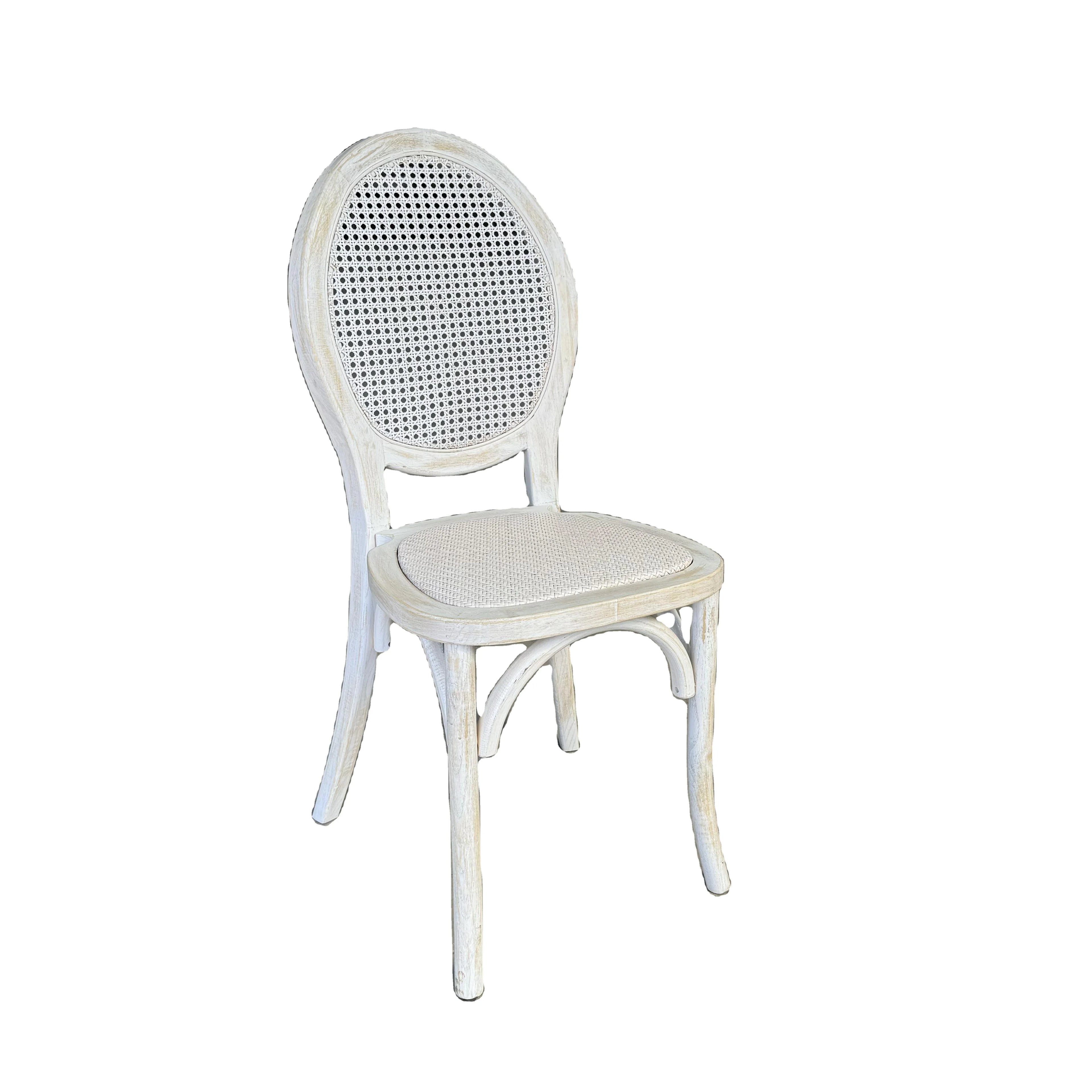 Wedding French Romantic Limewash Rattan Dining Chair Antique Events for Banquet Party