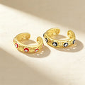 QIKU Wholesale Trendy Evils Eye 4 Color Oil Droplet Unisex Ring Opening Adjustable Copper Turkish Lucky Unisex Jewelry