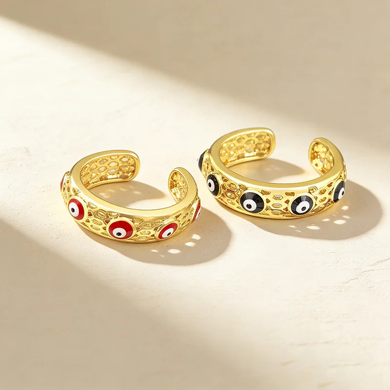 QIKU Wholesale Trendy Evils Eye 4 Color Oil Droplet Unisex Ring Opening Adjustable Copper Turkish Lucky Unisex Jewelry