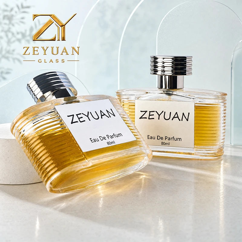 80ml Luxury Ribbed Sides Spray Glass Perfume Bottle with Zinc Alloy Cap Rectangular Fragrance Packaging MegaBDM