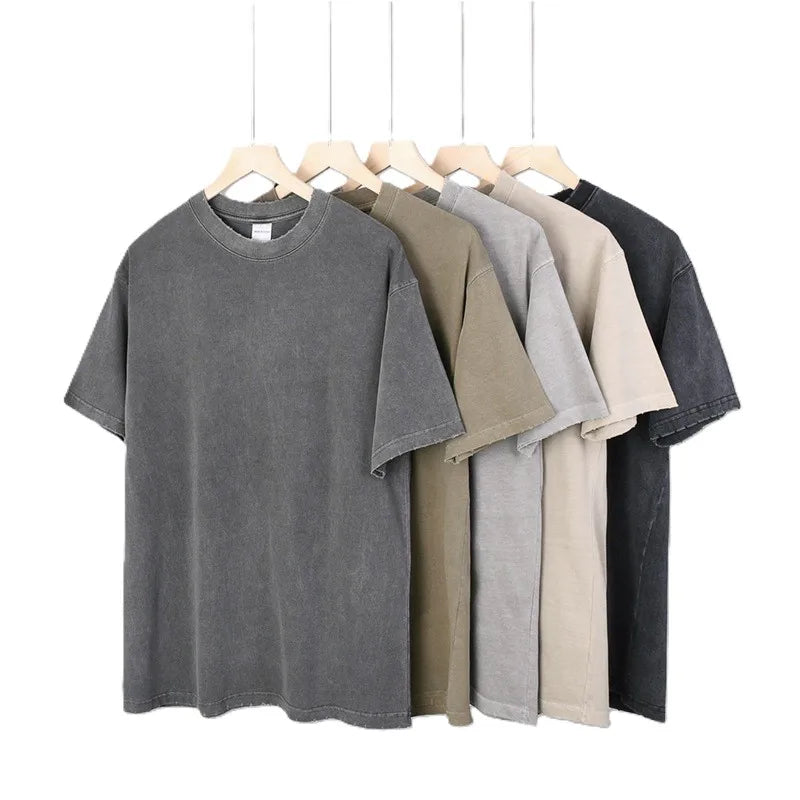 OEM Custom Logo Blank Breathable 100% Cotton O-Neck Casual American Style Acid Washed Distressed Vintage Short Sleeve T-Shirt