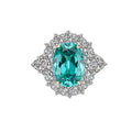 New Style Fancy Radiant Oval Cut Green With Halo Around Diamond Engagement Ring in Sterling Silver