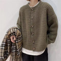 New Korean Thick Crew Neck Button Coat for Women Solid Color Gray Loose Cardigan Knitted Sweater Para Mujeres