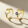 QIKU Personalized Heart with Eye Adjustable Copper Gold Plated Ring for Women and Men Creative Daily Wear and Unique Gift