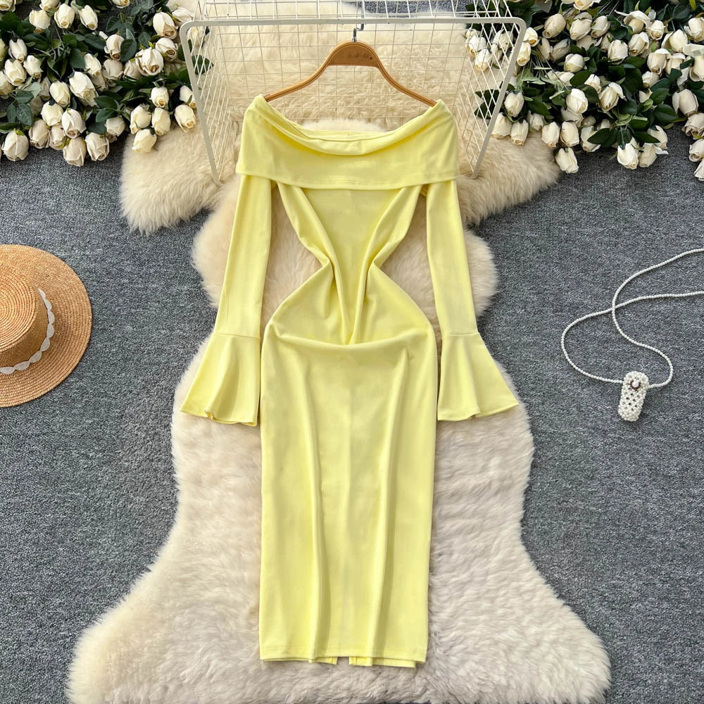 2025 Summer Elegant Turn-down Collar Tunic Slim Casual Maxi Dress for Women Flare Sleeve Empire Lace Dress