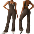 PASUXI New Women's Yoga Jumpsuit Hollow Back High Waisted Scrunch Butt Flared Leg Fitness Bodysuit Quick-Dry Seamless Yoga Suit