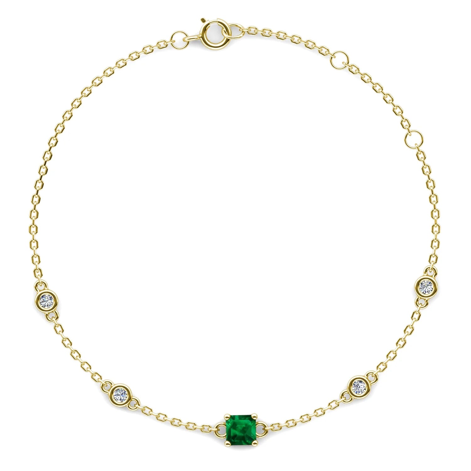 Sterling Silver 925 Lab Grown Gemstone Vivid Green Emerald Thin Chain Bracelet Jewelry for Women Destiny Jewellery