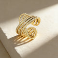 QIKU Fashion Gold Color Multilayer Crystal Opening Adjustable Rings Women Wedding Party Jewelry Accessories Wholesale Factory