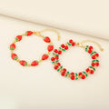 QIKU Cute Fruit Strawberry Cherry Design Necklace Hypoallergenic Enamel Bangle Girly Petite Jewelry for Daily Wear and Gifts