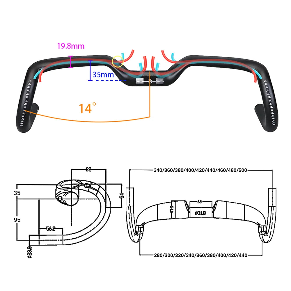 2024 new Gravel 14degrees Carbon fibre Bicycle Handle T1000 bike Handlebar Ultra Light 34 36 38 40 42 44cm drop handlebar