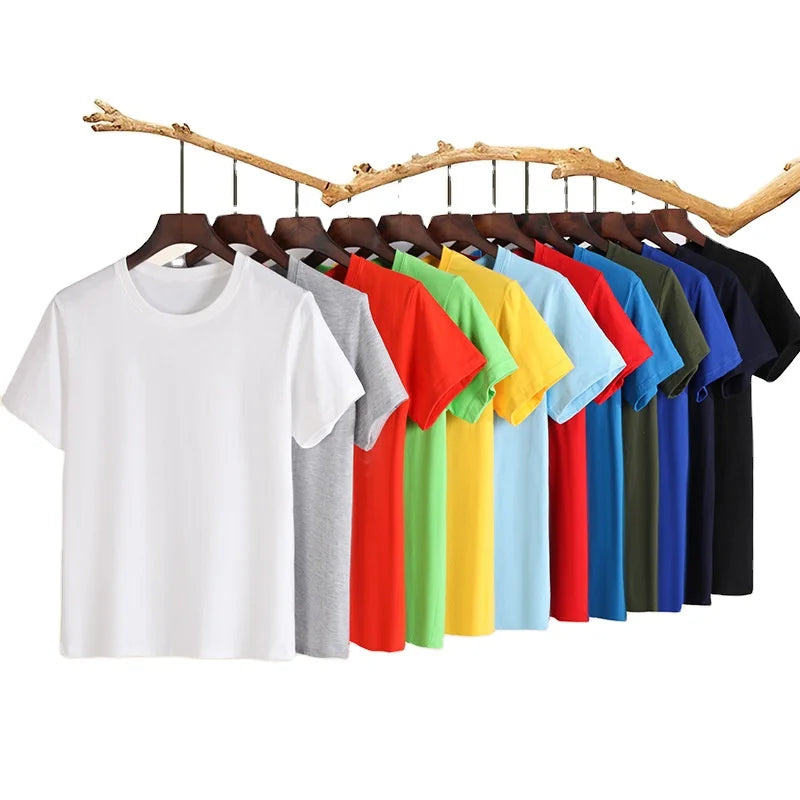 Oem Customized logo Design CVC 200g Half-Sleeve Solid Color Crew Neck Base Heavyweight T-Shirt Summer Thin Loose Men T Shirt
