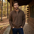 Men Full Zip Knit Cardigan Mock Neck Loose Fit Textured Sweater Casual Vintage Jacket Top for Autumn Winter