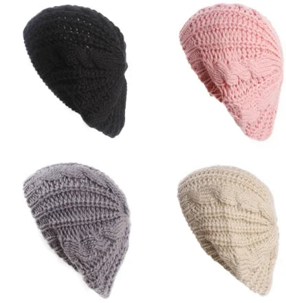 Women Fashion Fried Dough Twists Beret Hat Household Cap Knitted Woolen Hat Winter Outdoor Warm