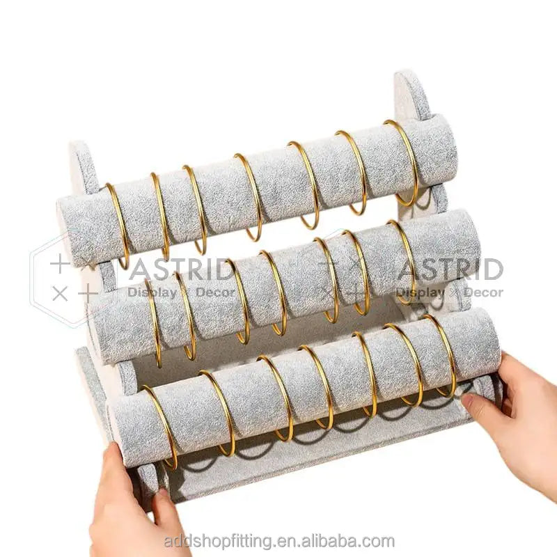 Velvet Grey Luxury Portable Rectangle Jewelry Bangle Bracelet Holder for Shop Display