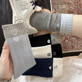 New Women's Socks with Color Blocked Vertical Stripes Heart-shaped Embroidery Mid Tube Cotton Socks MegaBDM