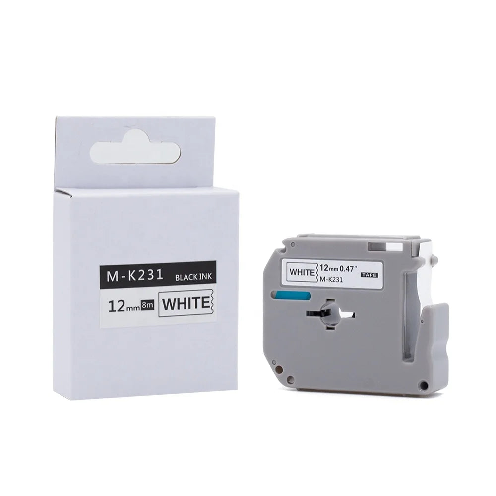 Tatrix M-K231 12mm Black on White Compatible Label Tape Cartridge  MK 231 MK231 Label for Brother Printer P Touch PT-55 PT-85