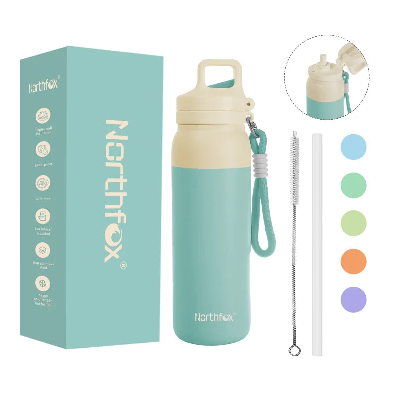600ml ODM 304 Stainless Steel Inner and Outer Wide Mouth Water Bottle With Easy Carry Handle