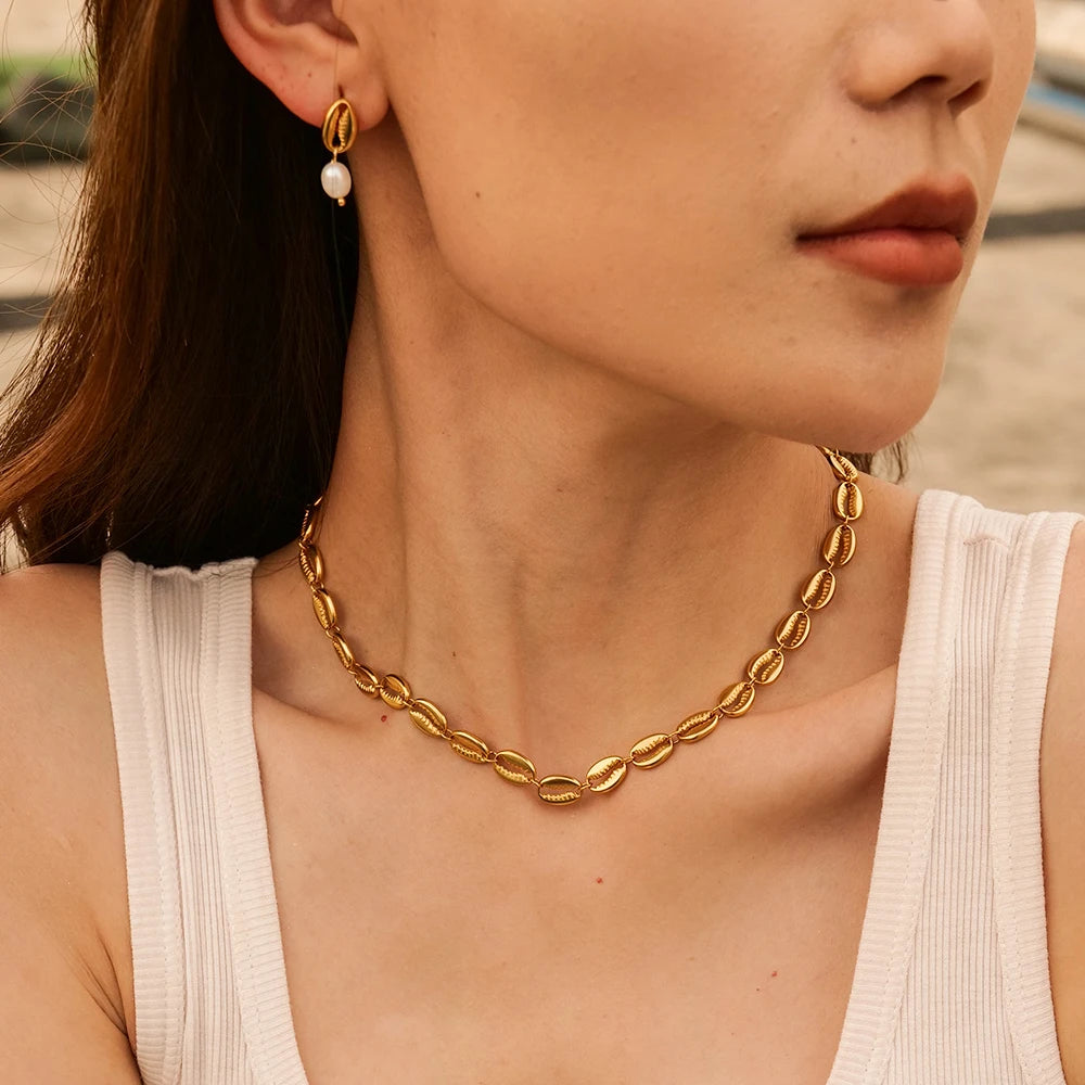 2023 New Trend Chic 18k Gold Plated  Shell Shape Necklace Stainless Steel Fashion Jewelry