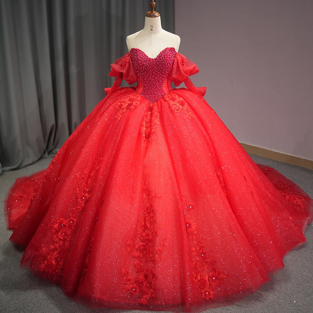 Jancember 6795 Vintage Red Pearls Empire Flower Quinceanera Ball Gown Dresses MegaBDM