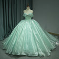 Jancember 6791 Glossy Fruit Green Pearls Silk Puffy Quinceanera Dresses for Girls