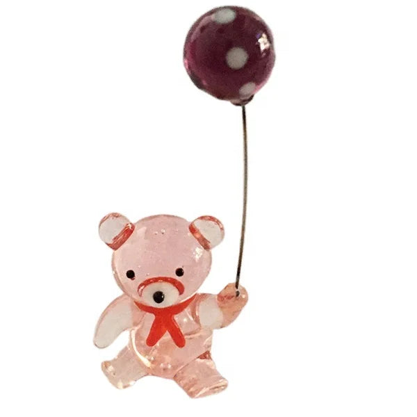 Best Selling Small Glass Bear Holds Balloon Lampworking Handblown Figurine Home Decoration Customized Color European Folk Art