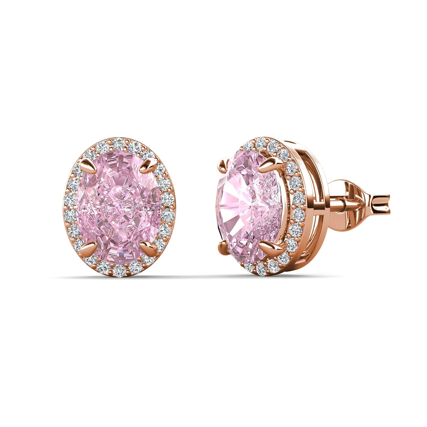 Ice Crushed Cubic Zirconia 925 Silver 18K Rose Gold Pated Oval Cut Halo Stud Earrings Fine Jewelry for Women Destiny Jewellery