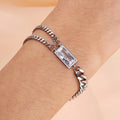 Fashion Silver Double Layer Rectangular Zircon Bracelet Stainless Steel Women's Jewelry Wholesale