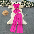 Summer Women's Casual Sets Tunic Asymmetric Bandage Top And High Waist Pleated Set American Clothing Wholesale