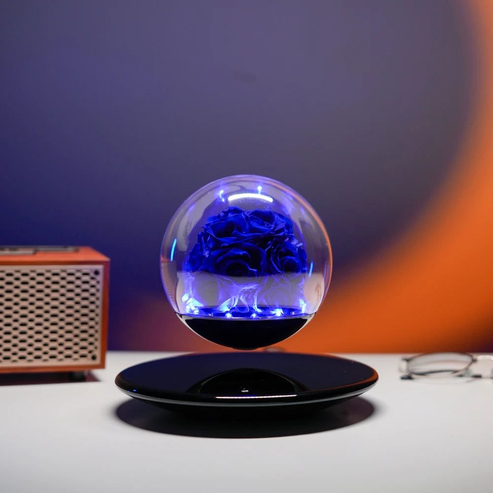 Romantic Valentines Day Gift Home Room Decor LED Light Magnetic Levitation Floating Immortal Infinity Stabilized Eternal Rose