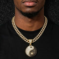Iced Out Yin Yang Pendant Necklace Gold Plated Black White Lab Diamond Cuban Link Chain Hip Hop Bling Tai Chi Charm Jewelry Gift MegaBDM