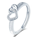 Adjustable Open Cubic Zircons Wedding S925 Sterling Silver Ring Double Heart Women Rings 2024