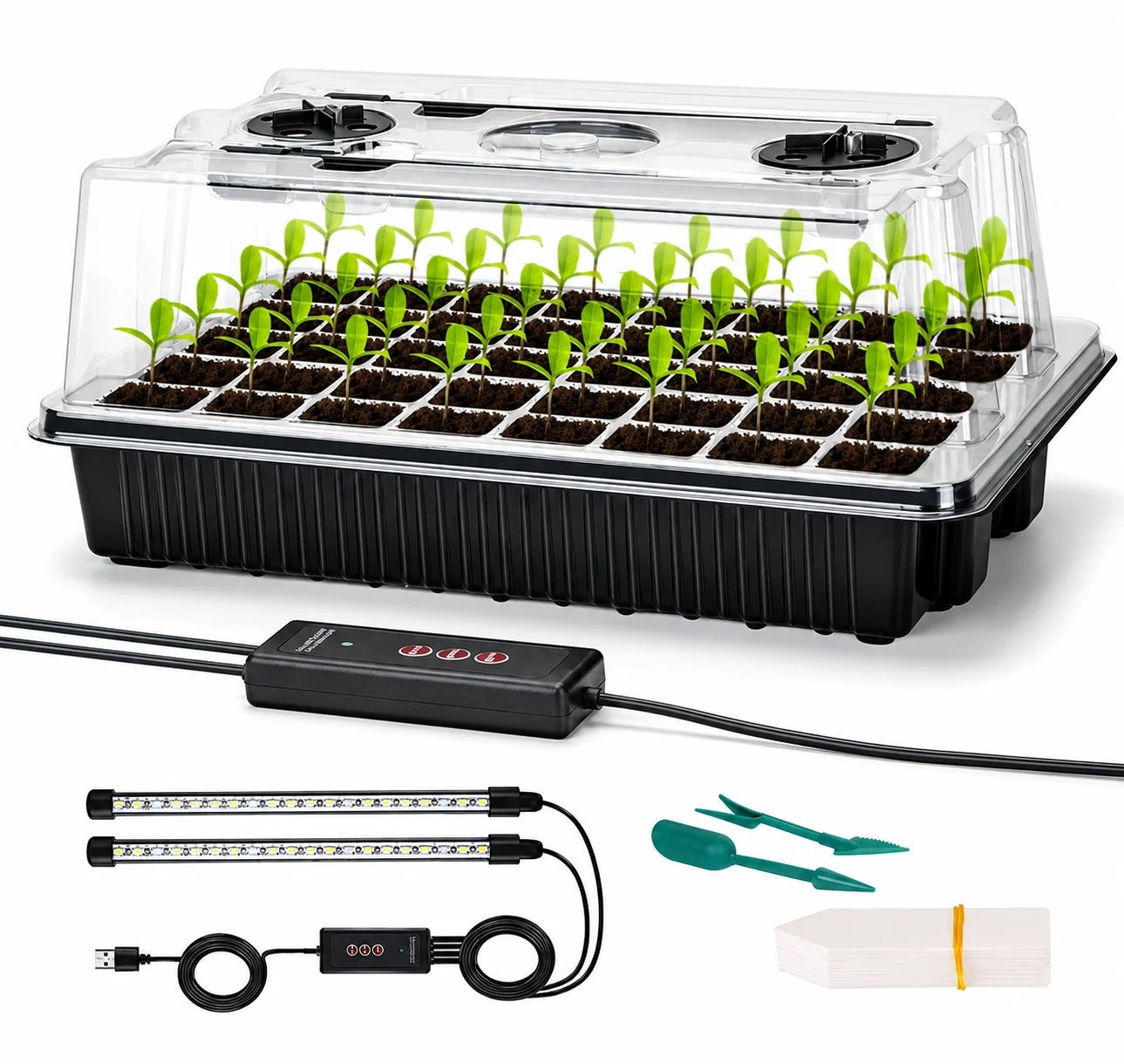 Seed Starter Tray Kit with LED Grow Light Timer Dimming Adjustable Indoor Plant Germination Greenhouse Propagation Set