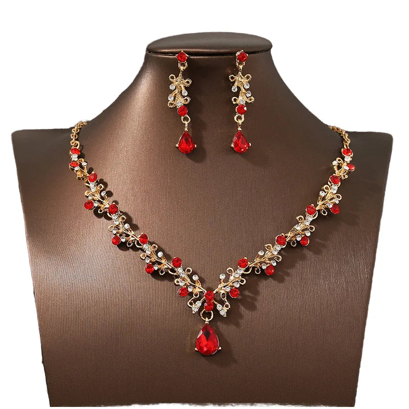 Wholesale Korean Style Crystal Jewelry Romantic Gold Plated Bridal Clavicle Necklace & Earrings for Weddings Parties Engagements