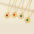 QIKU Wholesale Trendy Sunburst Radiant Copper Gold Plated Zircon Bezel Setting Link Chain Children's Power Pendant Necklace