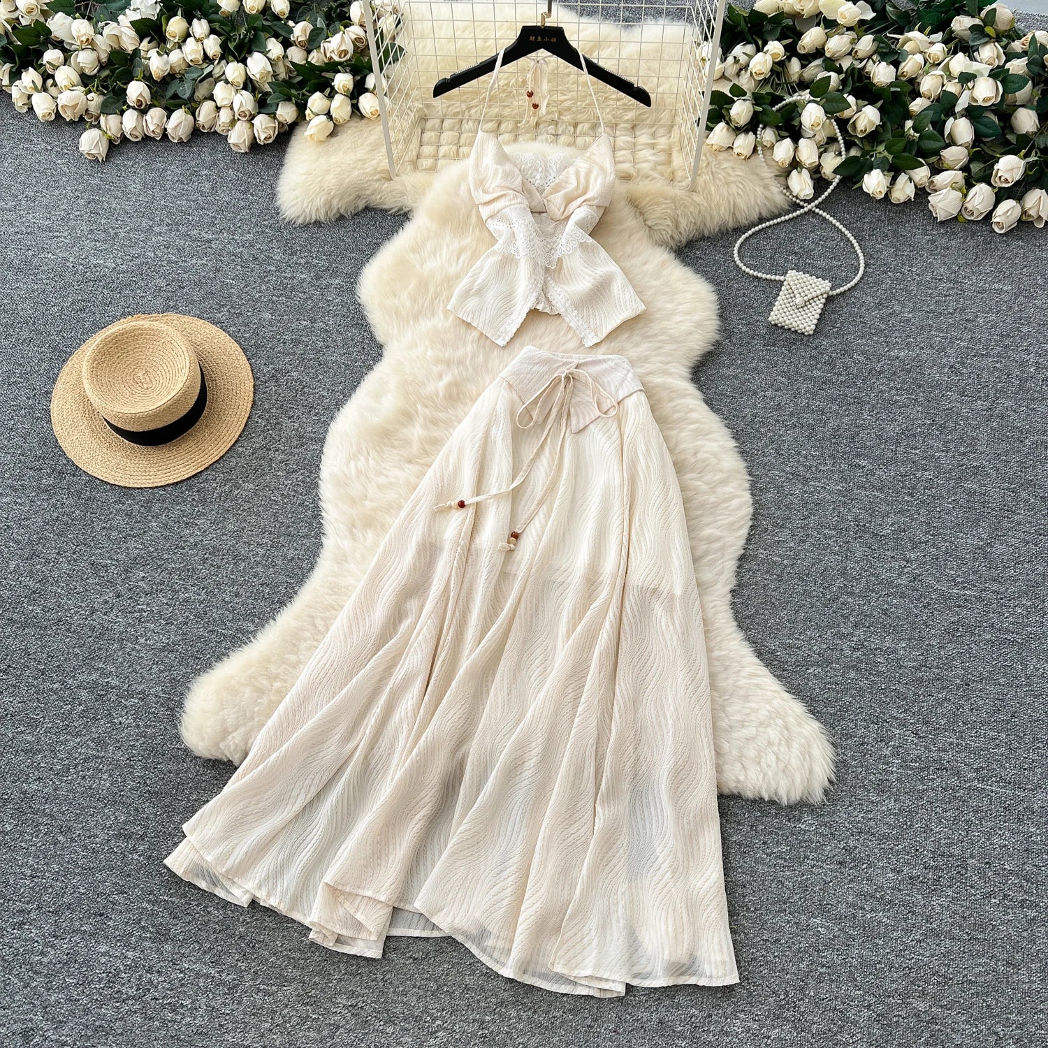 Roman 2 Piece Set for Women Halter Tube Top And High Waist Patchwork Slim Lace Skirts Set Ropa Wholesale