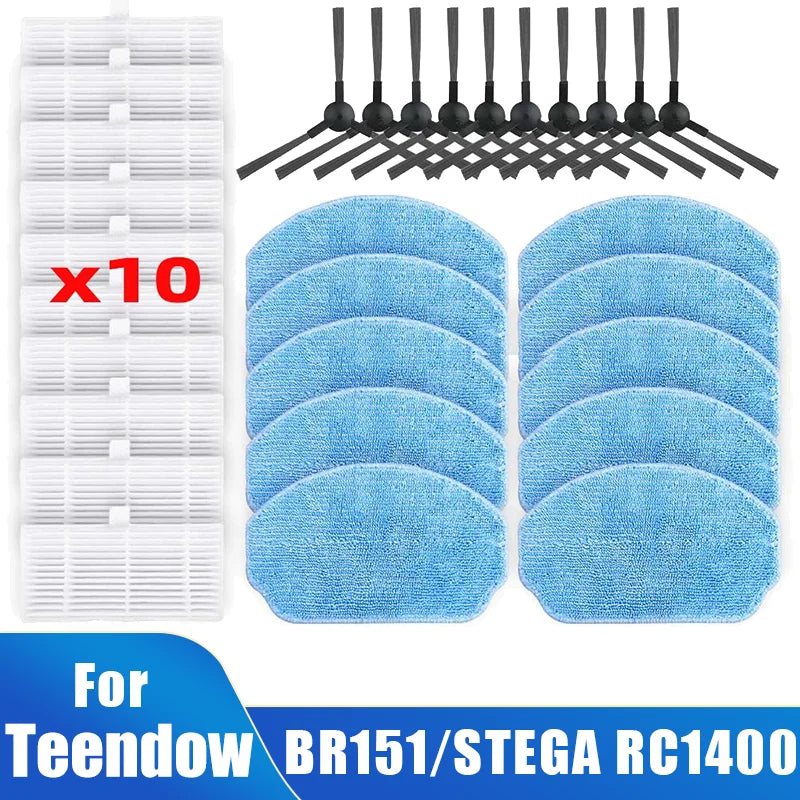 For Teendow BR151 Vacuum Robot Accessories, Side Brush Mop Cloth HEPA Filter Efficient Microfiber Spare Cleaning Replacement
