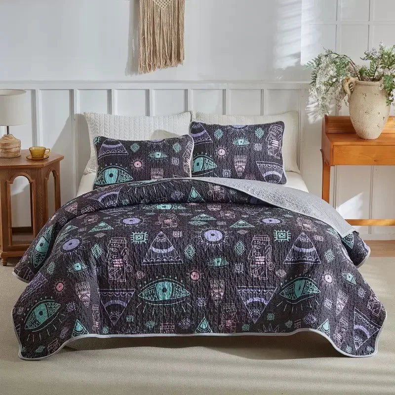 Dark Blue Home Textiles Polyester Bed Linen Printed Comforter Quilts Bed Sheets Quilted Bedspread Wholesale MegaBDM