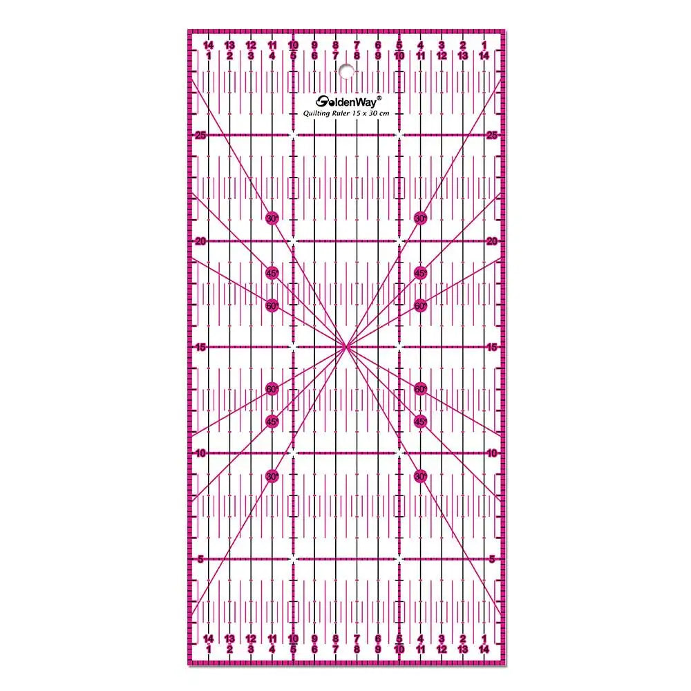 Goldenway GA-QR1515 Durable 3mm Thick Portable Angle Quilting Ruler for Drawing Acrylic Use Non-Slip Centimeter/Inch 15x15cm MegaBDM