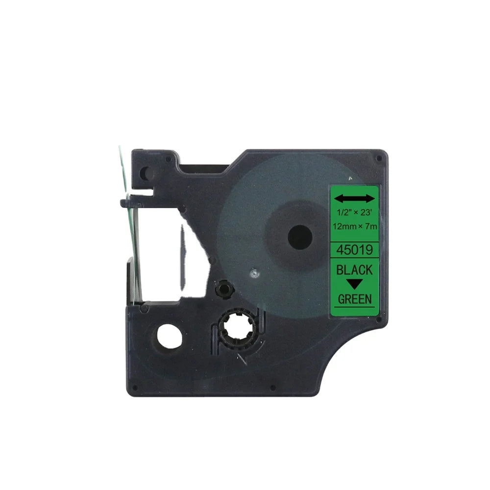 Tatrix 45019 12mm Black on Green Compatible Label Tape Cartridge for DYMO LabelManager PNP/150/160/210D/280/350