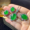 Vintage Ruby Stone Green Chalcedony Fashion Jewelry Platinum Plated Zircon Red Corundum Necklaces Earrings Ring Sets for Women MegaBDM
