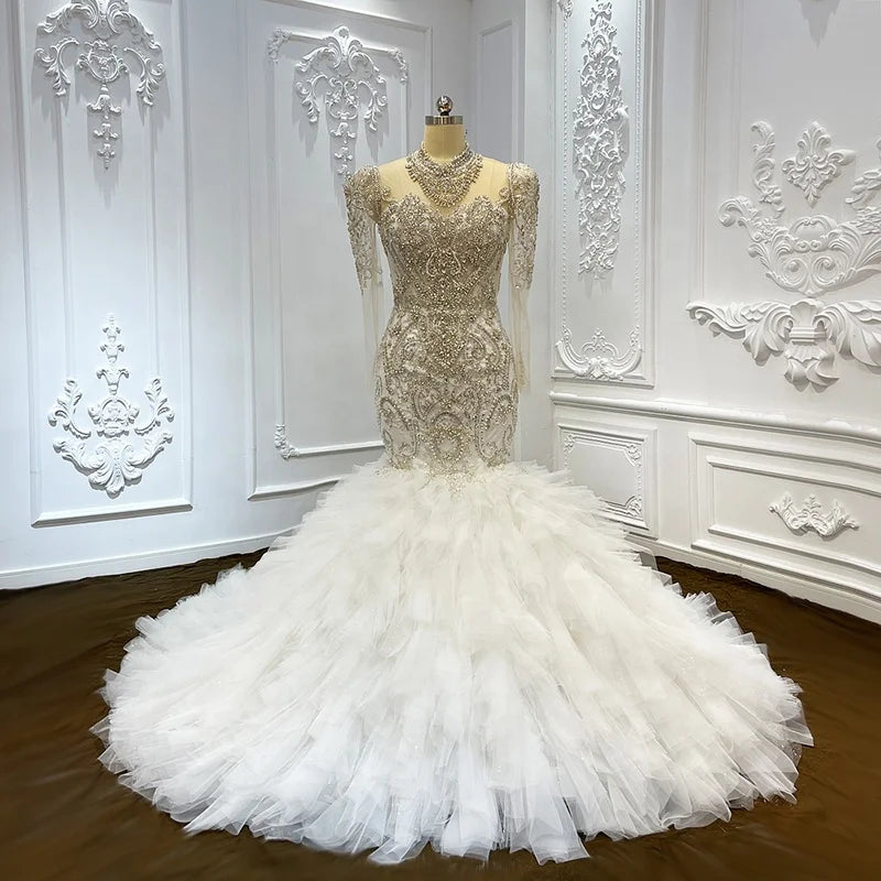 Jancember LSCJ03 Slip Ruched High Neck Mermaid Corset Wedding Dresses for Women