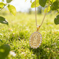 QIKU European Religious Jewelry Gold Color Virgin Mary Pendant Women Necklace Copper Zirconia Inlaid Crystal Hot Sale Wholesale