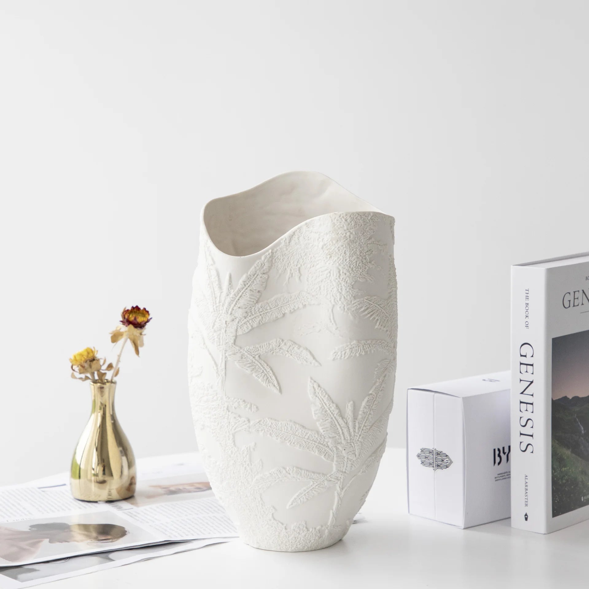 Handcrafted Embossed Ceramic Vase Large Relief Decorative Flower Vase for Modern Home Hotel Decor