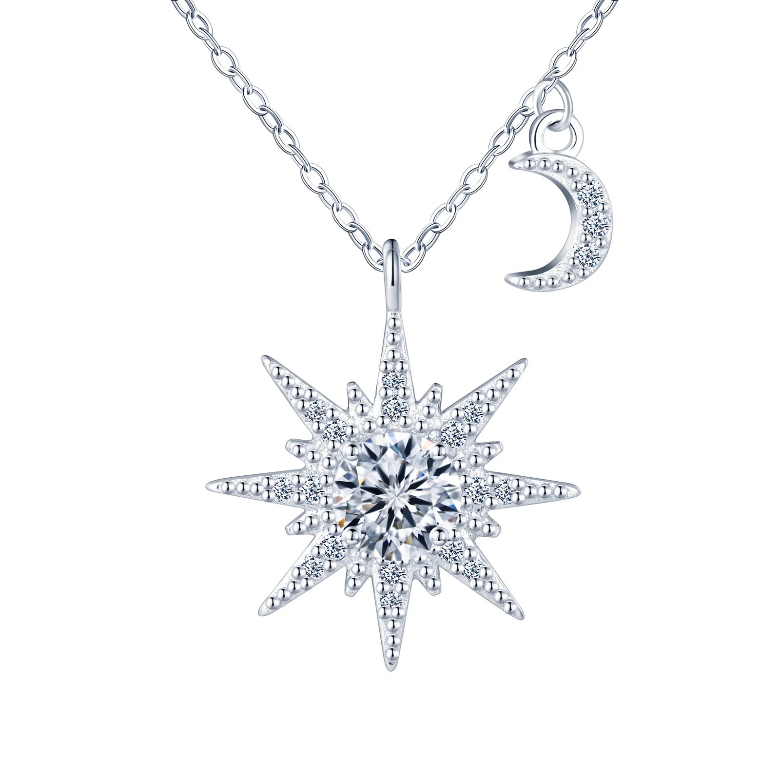 You Are My Sunshine Sun Moon 925 Sterling Silver Necklace Fashion Moissanite Factory Wholesale