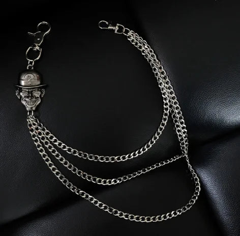 Men Trousers Metal Smiling Face Question Mark Hat Chain Hip-hop Punk Style Pants Waist Belt Key Chain Trendy Accessories