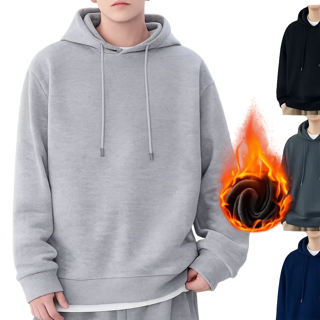OEM Customized Logo Embroidery Loose Fit Plus Size Solid Color Long-sleeved Pullover Coat Fleece-lined Hooded Sweatshirt Hoodie MegaBDM