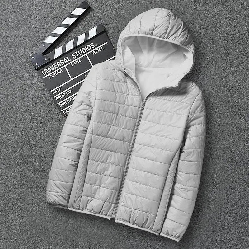 RNSHANGER Men's Lightweight Cotton Jacket Autumn Solid Color Short Hooded Ultra-Thin Warmth Jacket Streetwear Outdoor Men Coat MegaBDM